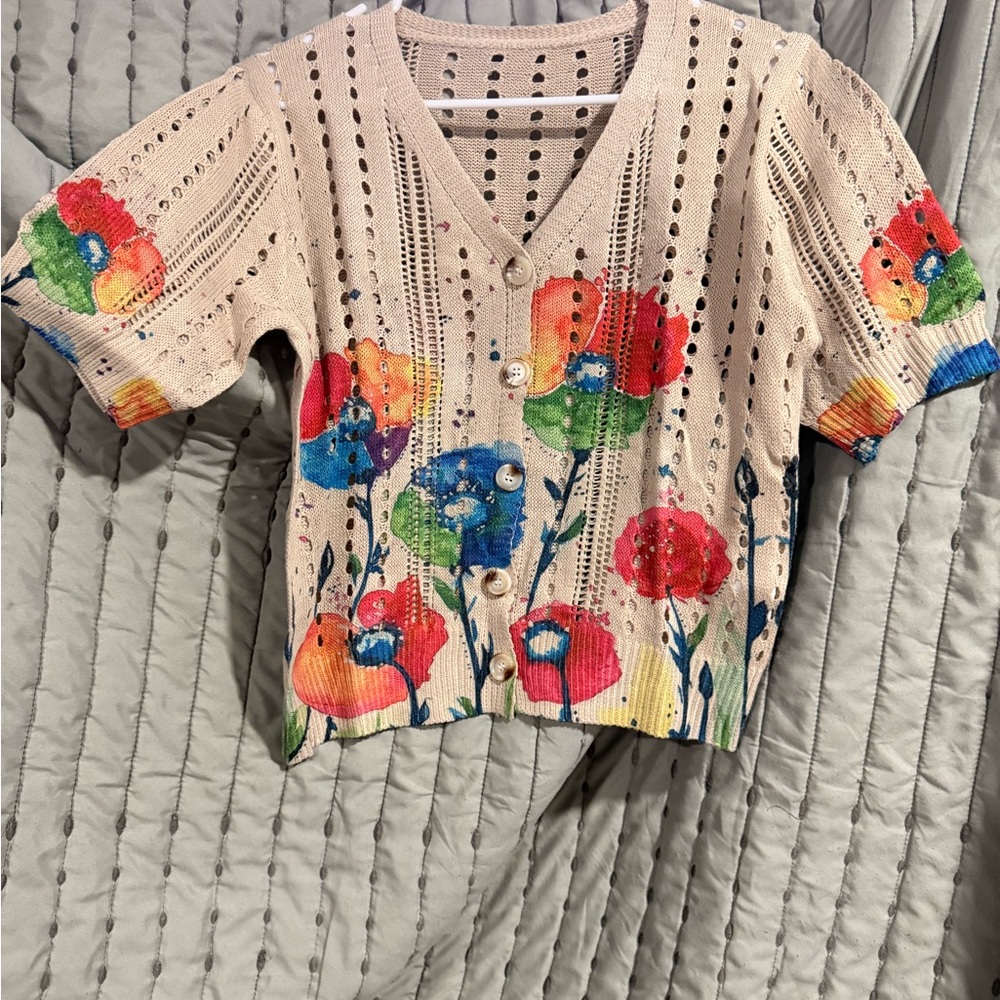 Colorful Floral Knit Cardigan